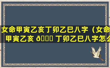 女命甲寅乙亥丁卯乙巳八字（女命甲寅乙亥 🐈 丁卯乙巳八字怎么样）